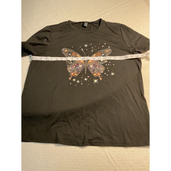 SHEIN Women's Black Rhinestone Butterfly Graphic T-Shirt XL - Picture 3 of 5